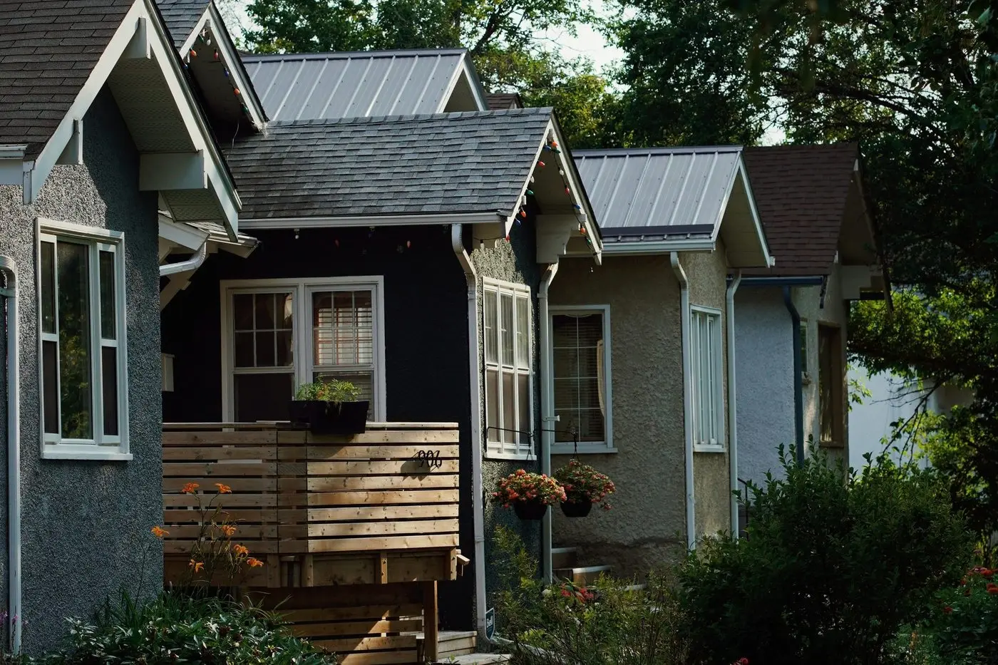 A row of well maintained single family rental homes